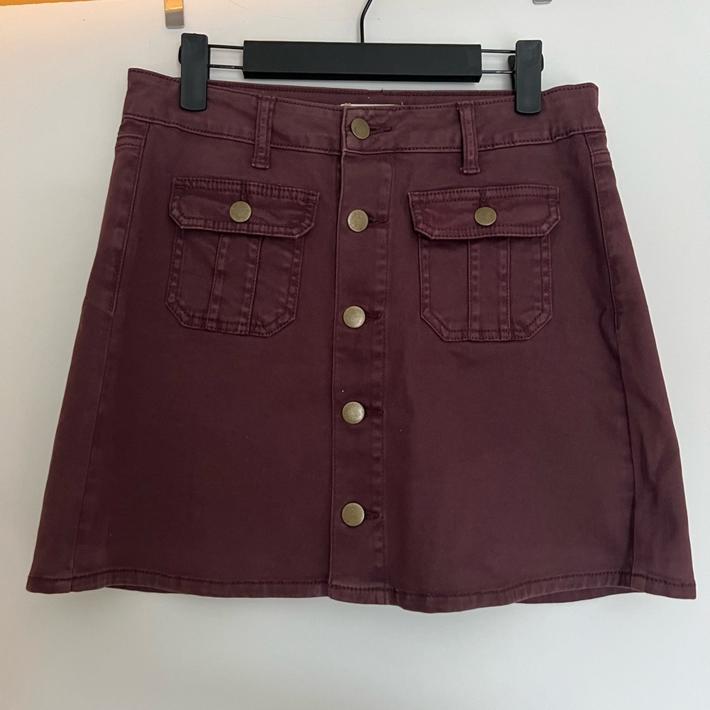 Altar’d State Women's Burgundy Button-Front Skirt